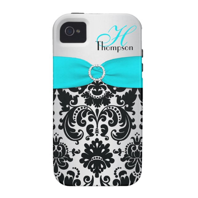 Monogram Aqua Black Silver Damask iPhone 4 Vibe Case-Mate iPhone Case (Back)