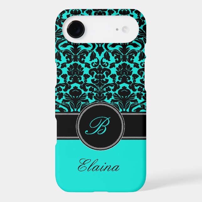 Monogram Aqua, Black, White Damask iPhone 5 Case (Back)