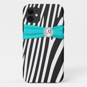 Monogram Aqua, Black, White Zebra Striped iPhone 5 iPhone 11 Case