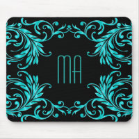 Monogram Aqua Blue Damask