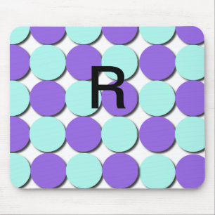 Monogram Aqua & Blue Polka Dots Mouse Mat