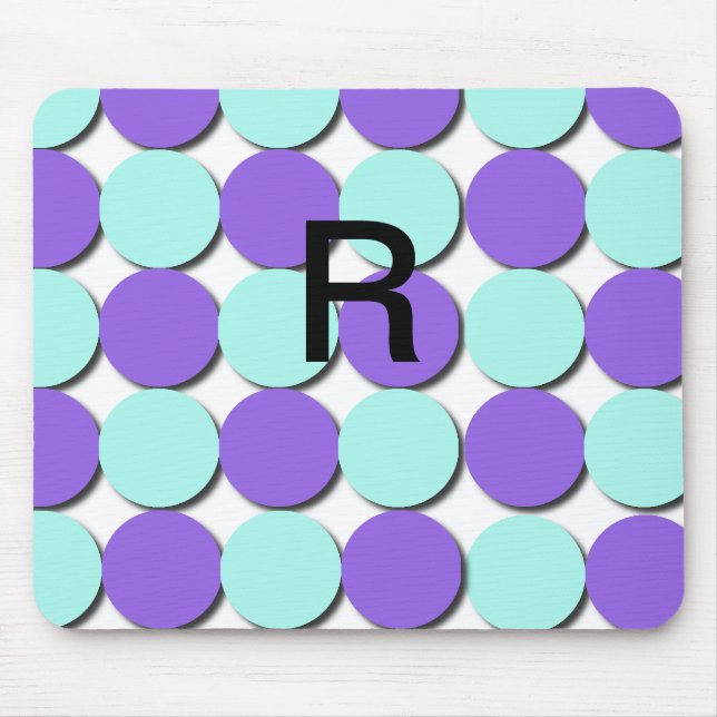 Monogram Aqua & Blue Polka Dots Mouse Mat (Front)