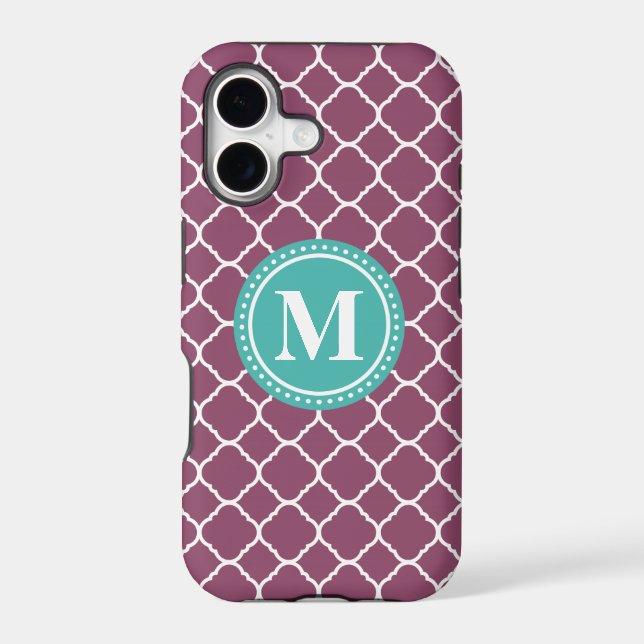 Monogram Aqua Blue Purple Quatrefoil Pattern (Back)