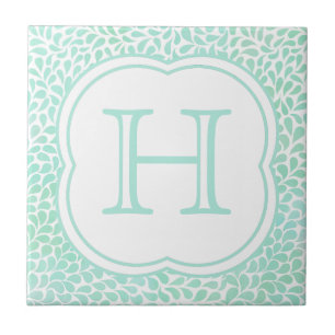 Monogram aqua blue watercolor drops ceramic tile