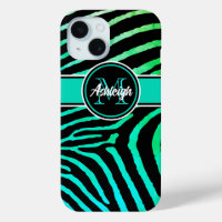 Monogram Aqua Green, Black Zebra Stripes