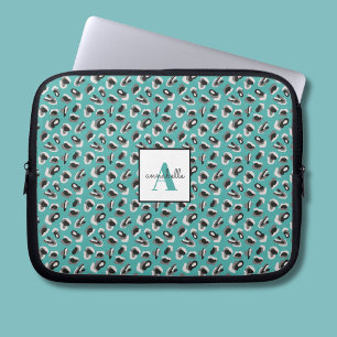 Monogram Aqua Leopard Animal Print Personalized Laptop Sleeve