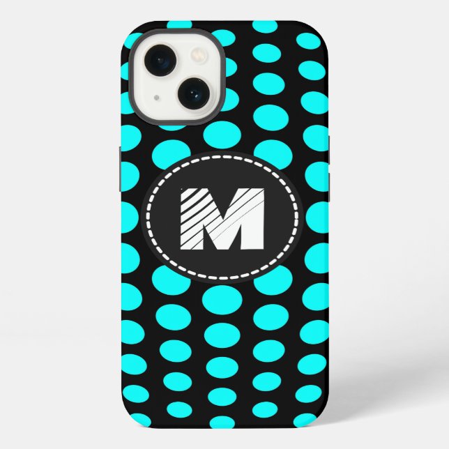 Monogram Aqua Polka Dots Pattern iPhone Case (Back)