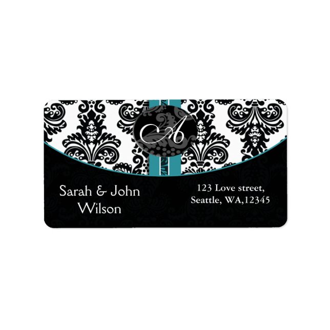Monogram aqua ,return address label (Front)