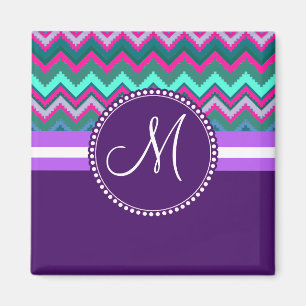 Monogram Aqua Teal Blue Pink Tribal Chevron Zigzag Magnet