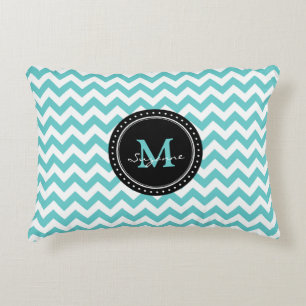 Monogram Aqua White Abstract Chevron Decorative Cushion