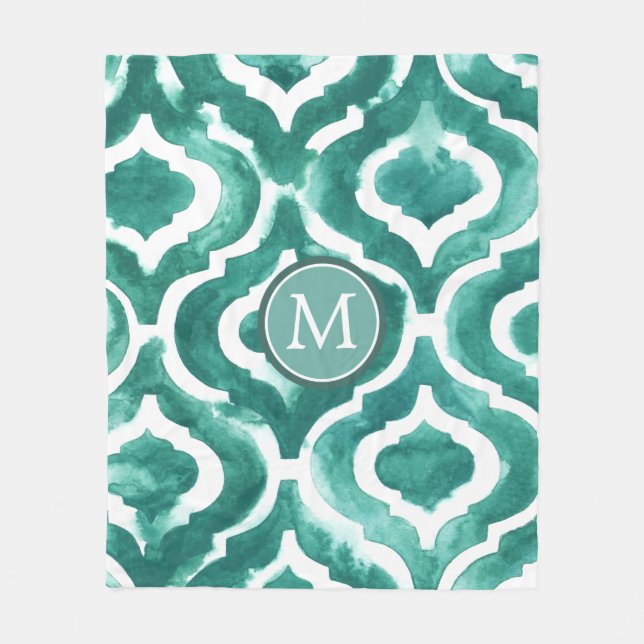 Monogram | Aquamarine Motif IV Fleece Blanket (Front)