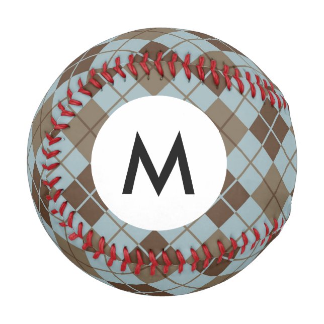 Monogram Argyle Pattern in Blue and Taupe Baseball (Front Left)