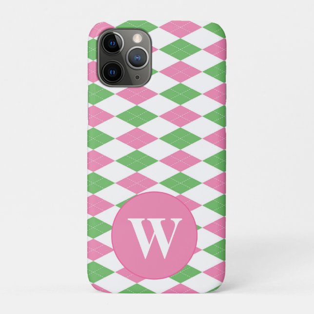 MONOGRAM ARGYLE PINK GREEN PATTERN Case-Mate iPhone CASE (Back)