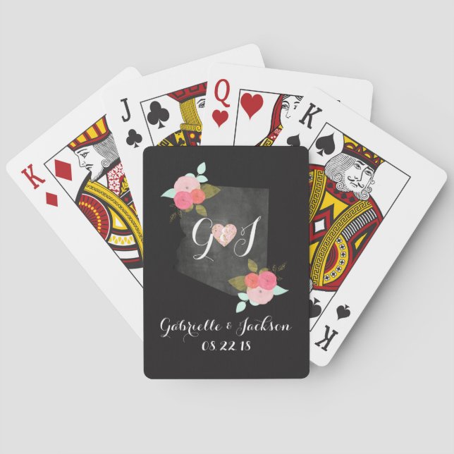Monogram Arizona State Chalkboard Floral Wedding Playing Cards (Back)