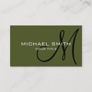 Monogram Army green colour background Business Card