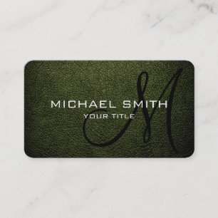 Monogram Army Green Leather Look Business Card