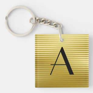 Monogram Art Deco Gold Satin Stripes Key Ring