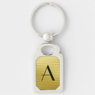 Monogram Art Deco Gold Satin Stripes Key Ring