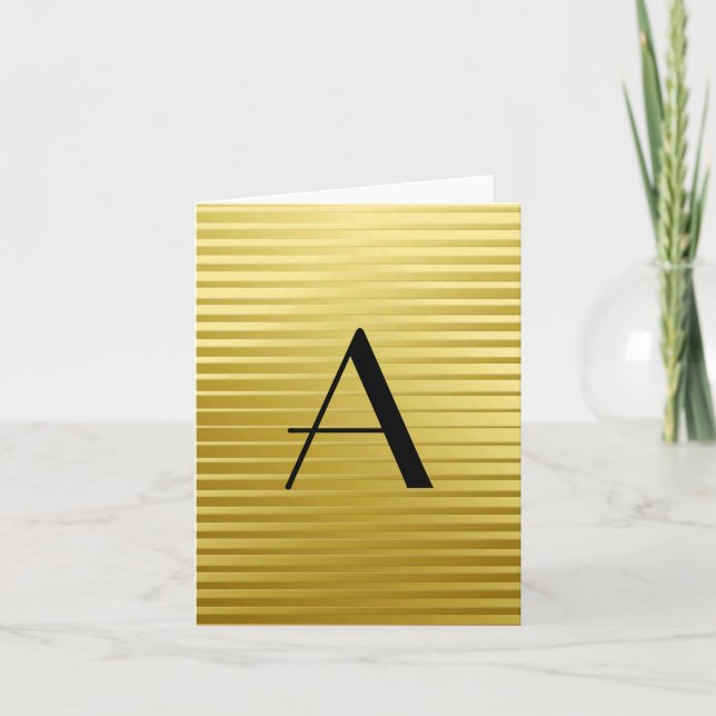Monogram Art Deco Gold Satin Stripes Note Card (Front)