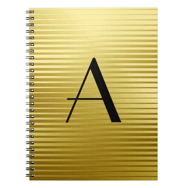 Monogram Art Deco Gold Satin Stripes Notebook (Front)