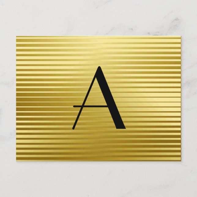 Monogram Art Deco Gold Satin Stripes Postcard (Front)