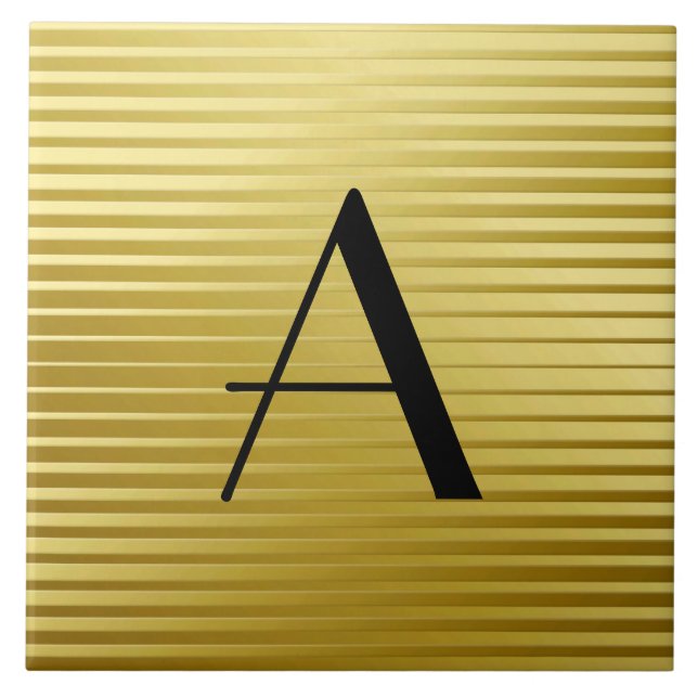 Monogram Art Deco Gold Satin Stripes Tile (Front)