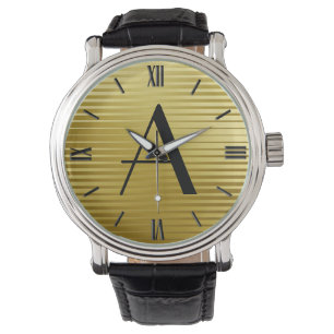 Monogram Art Deco Gold Satin Stripes Watch