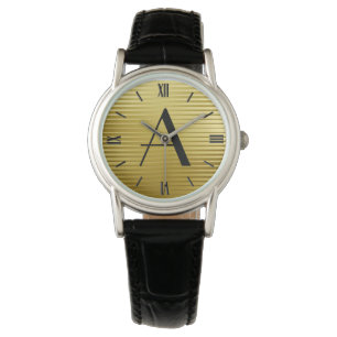 Monogram Art Deco Gold Satin Stripes Watch