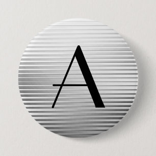 Monogram Art Deco Silver Satin Stripes 7.5 Cm Round Badge