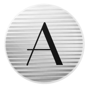 Monogram Art Deco Silver Satin Stripes Ceramic Knob