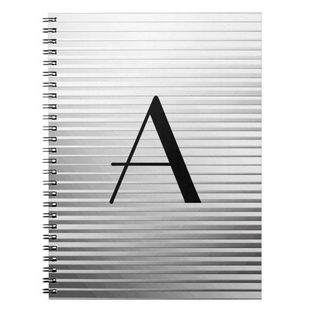 Monogram Art Deco Silver Satin Stripes Notebook (Front)