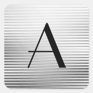 Monogram Art Deco Silver Satin Stripes Square Sticker