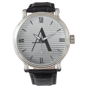 Monogram Art Deco Silver Satin Stripes Watch