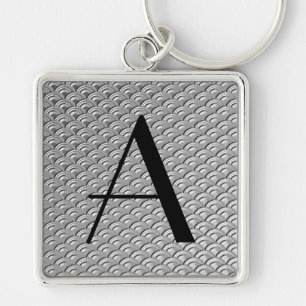 Monogram Art Deco Silver Wave Pattern Key Ring