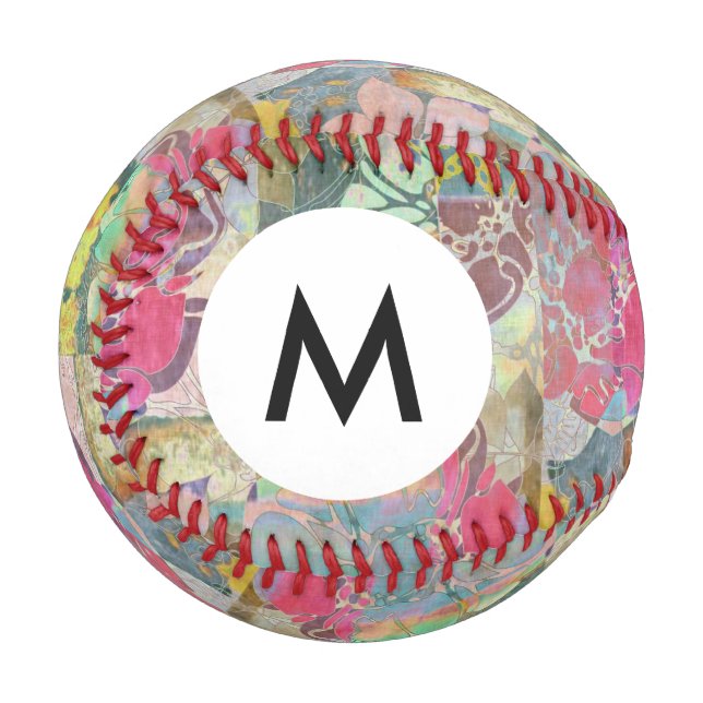 Monogram Art floral grunge pattern Baseball (Front Left)