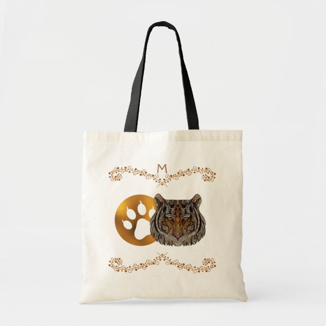 Monogram Art Glass Tiger Face Tote Bag (Front)