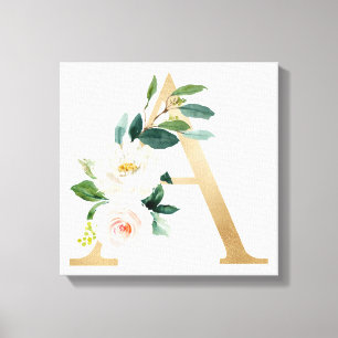 Monogram Art Print, Floral Letter A, Wedding Gift Canvas Print