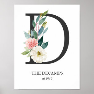 Monogram Art Print, Letter D, Wedding, Nursery Poster