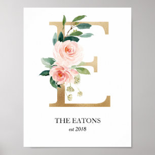Monogram Art Print, Letter E, Wedding, Nursery Poster