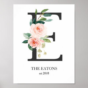 Monogram Art Print, Letter E, Wedding, Nursery Poster