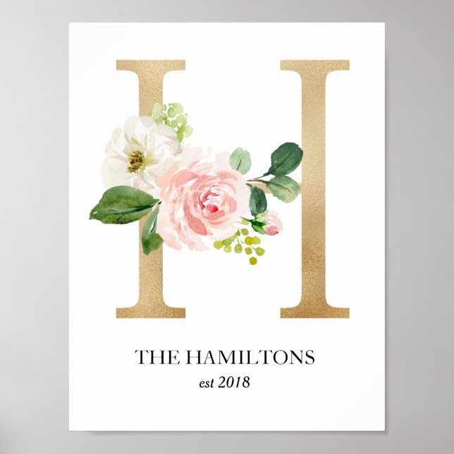 Monogram Art Print, Letter H, Wedding, Nursery Poster (Front)