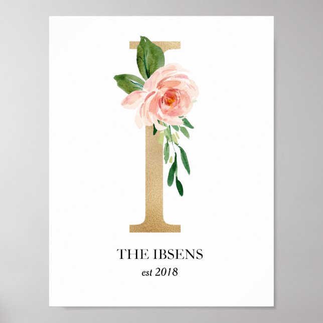 Monogram Art Print, Letter I, Wedding, Nursery Poster (Front)