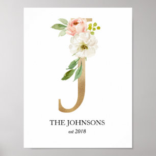 Monogram Art Print, Letter J, Wedding, Nursery Poster