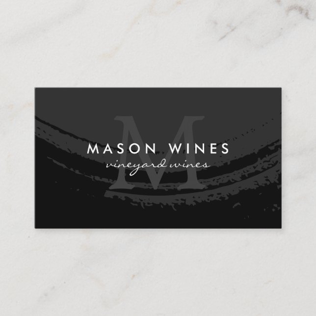 Monogram Artistic Brushed Black Wine Glass Business Card (Front)