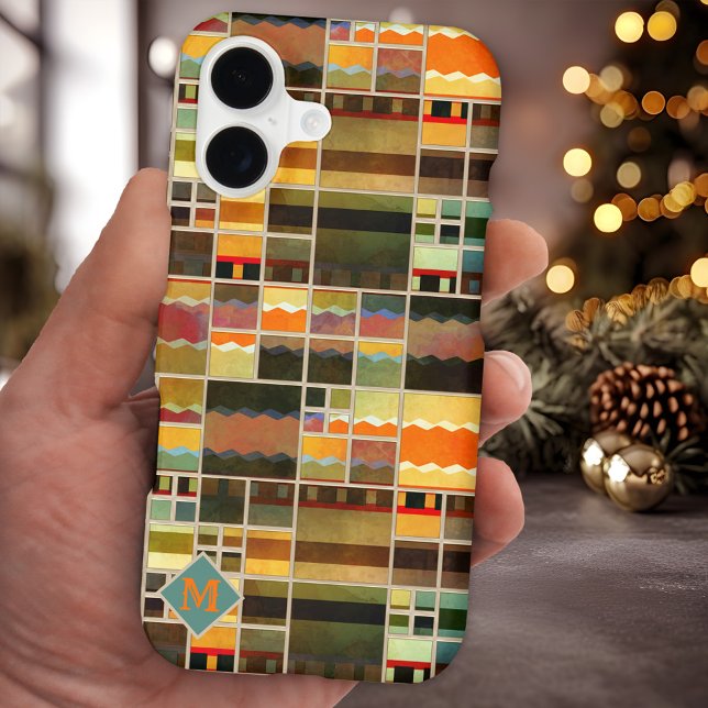 Monogram Artistic Leaded Glass Phone Case (Personalized phone case featuring a painted geometric pattern in vibrant colors with your monogram)