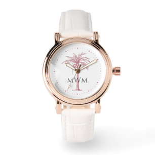 Monogram Artistic Rose Gold Palm Tree Tropical Watch