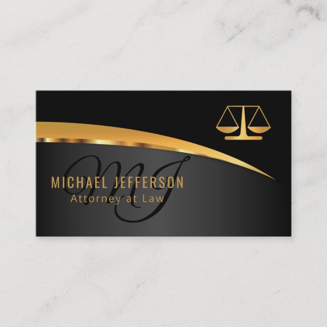 Monogram Attorney at Law - Black and Gold Business Card (Front)