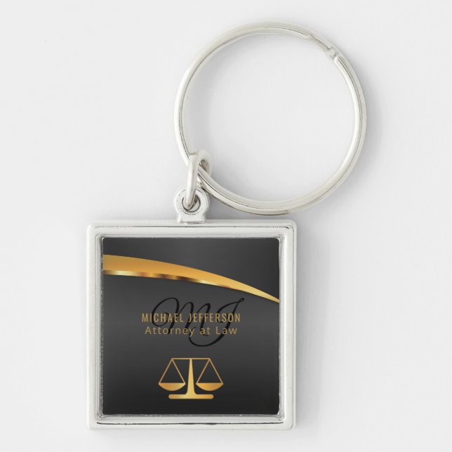 Monogram Attorney at Law - Black and Gold Key Ring (Front)