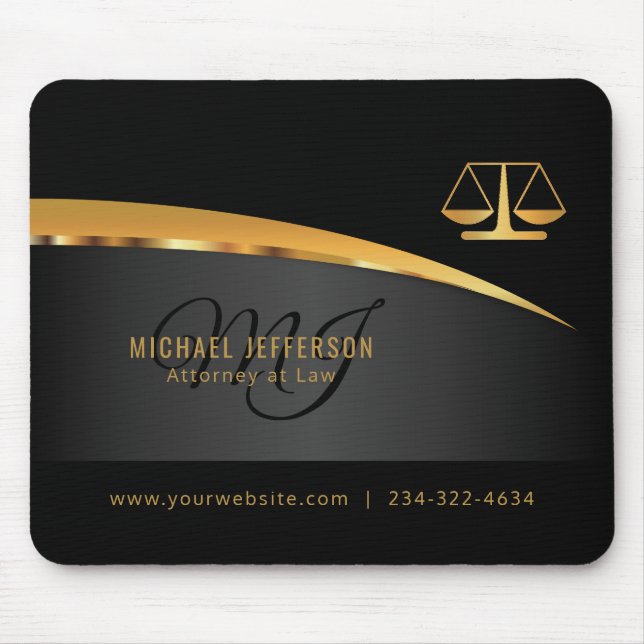 Monogram Attorney at Law - Black and Gold Mouse Mat (Front)