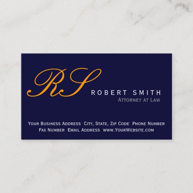 Monogram Attorney at Law Blue Business Card (Front)